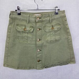 Altar’d State Mini Skirt Womens S Green Button Up Pockets Denim Western Festival